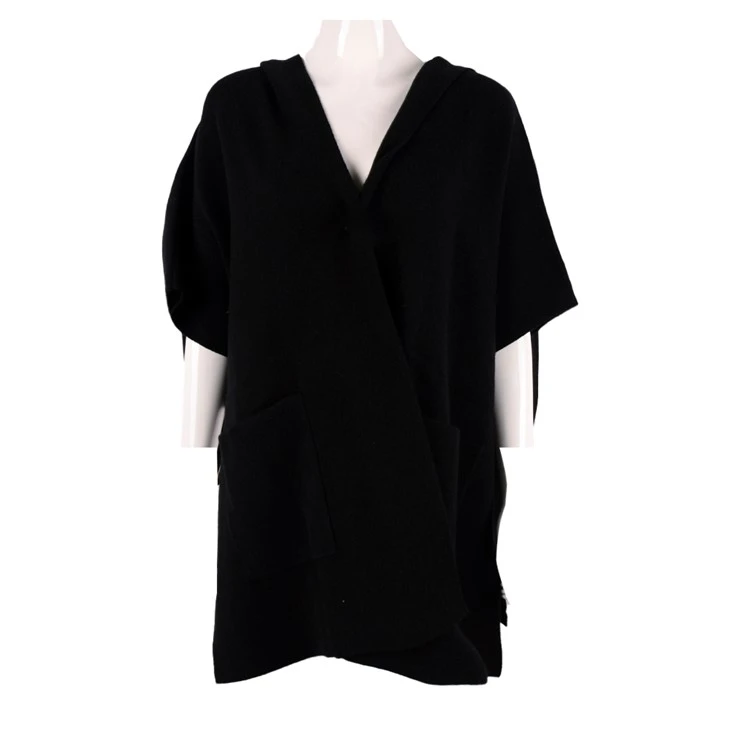 Women Black Long V-neck Pullover